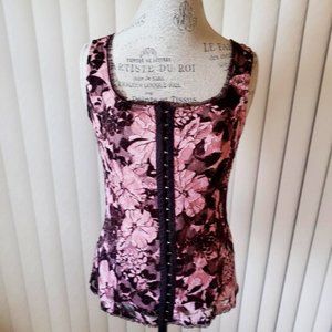 J.T.B. Top in lacey brown and pink floral design, size medium